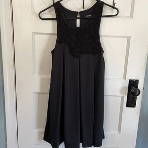 Little Black Dress, sleeveless, a-line, embroidered yoke detail, Swing/trapeze